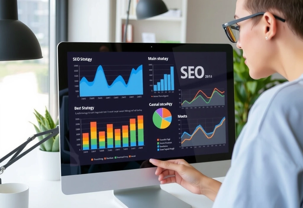 Person working on SEO strategy with charts and graphs