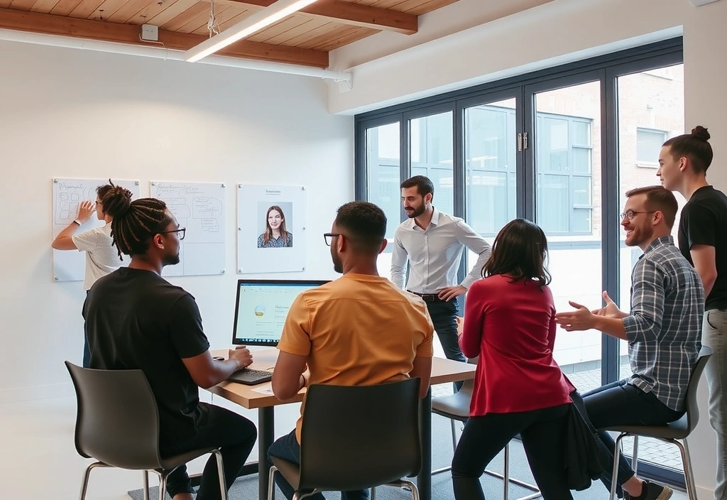 Imagine conceptuală: Echipa designcube lucrează la un proiect de design web, brainstorming idei