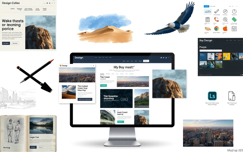 Viziunea artistică a procesului de design, cu schițe și elemente digitale suprapuse