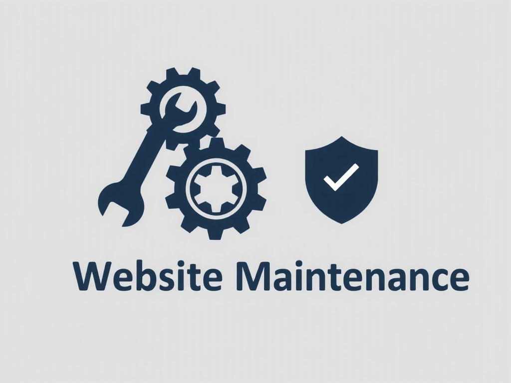 Website maintenance concept with gears, wrench, and security shield
